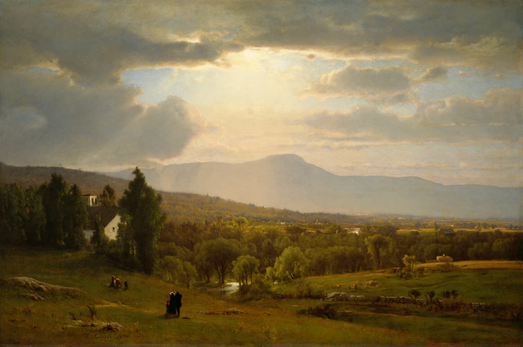 Gemälde „Catskill Mountains“ von George Inness: eine weite, atmosphärische Berglandschaft im warmen Abendlicht